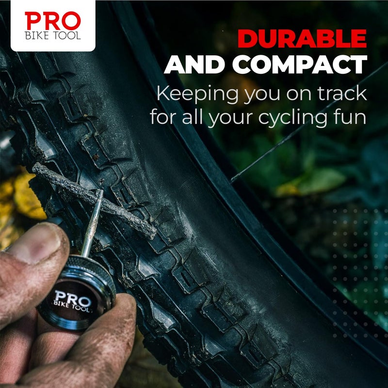 PRO Bike Tool Tubeless Bike Tyre Repair Kit â€“ for MTB and Road Bicycle Tyres â€“ Fix a Puncture or Flat, Fast â€“ Tackle Set Includes Storage Canister, Plugger Tool and Plugs - 5 Bacon and 5 Black Strips - Image 5